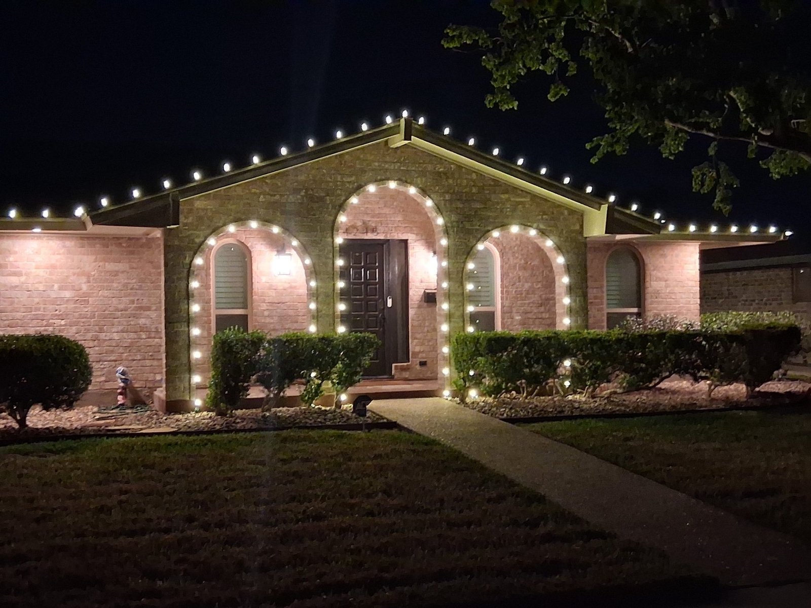 Architectural warm white holiday lighting example